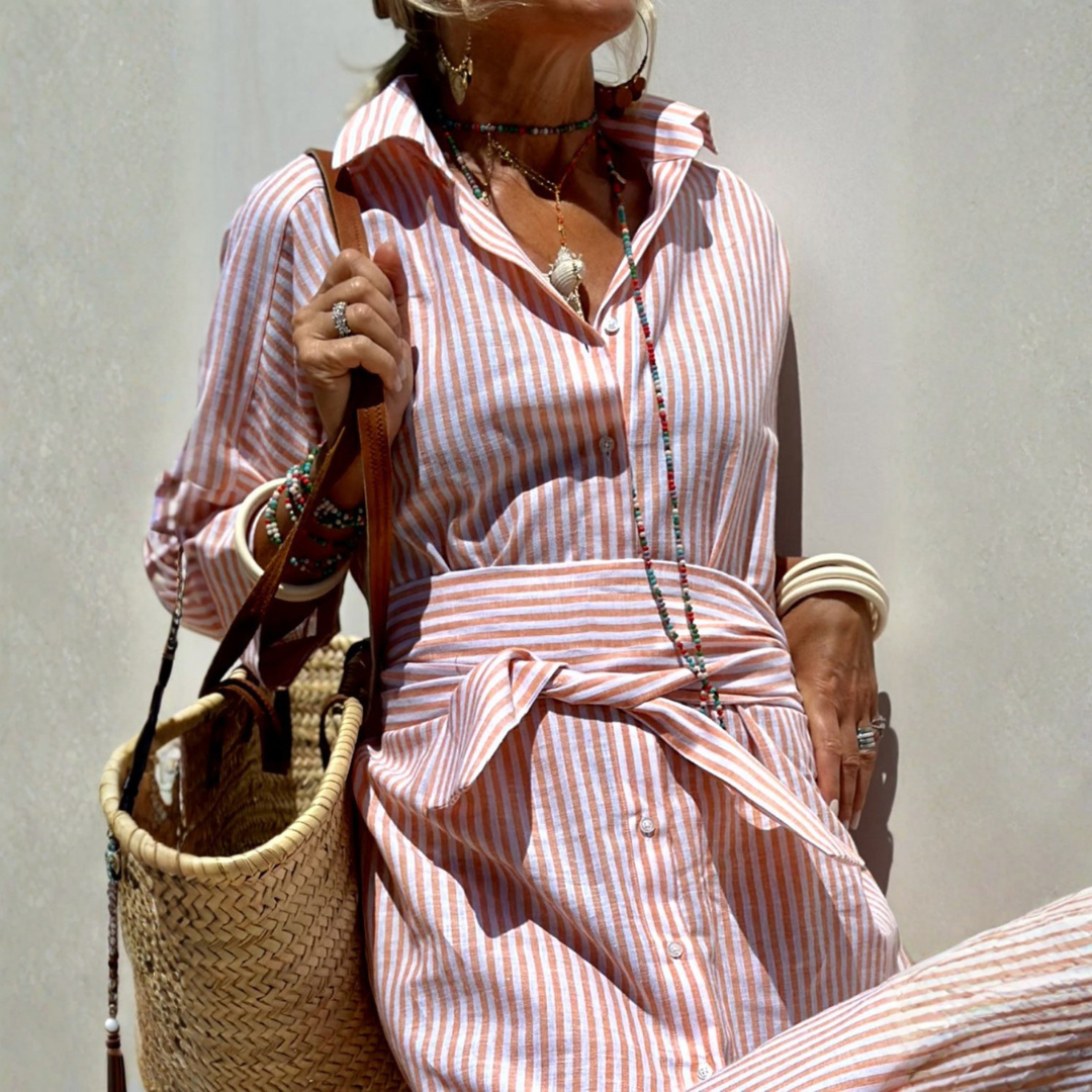 Sophia Elegant Striped Shirt Dress