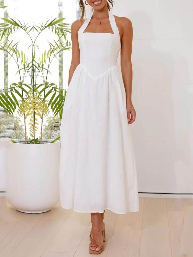 Chic Charm Halter Neck Midi Dress
