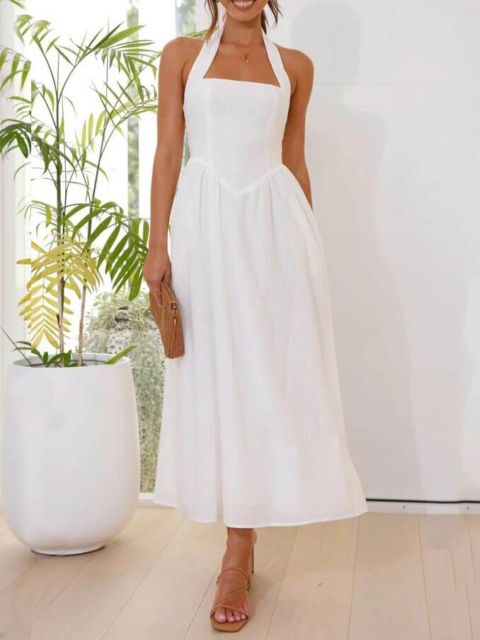 Chic Charm Halter Neck Midi Dress