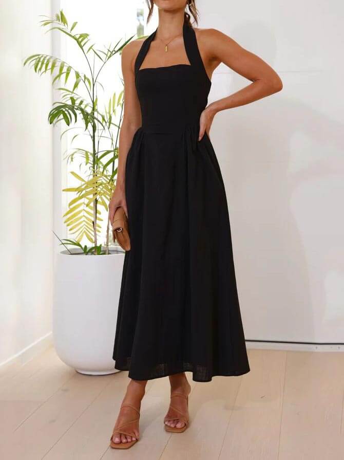 Chic Charm Halter Neck Midi Dress