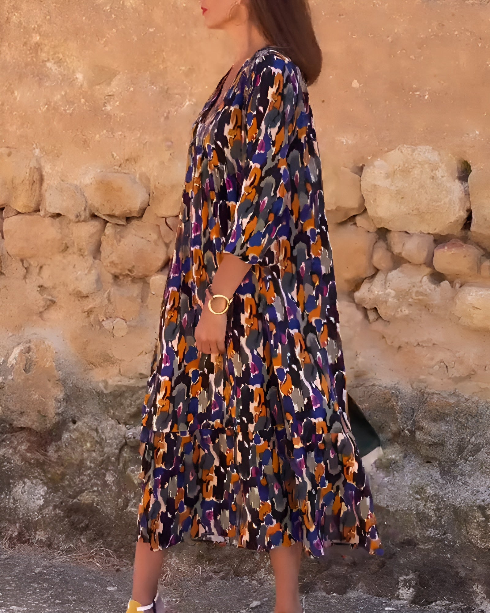 Esme Retro print V-neck dress