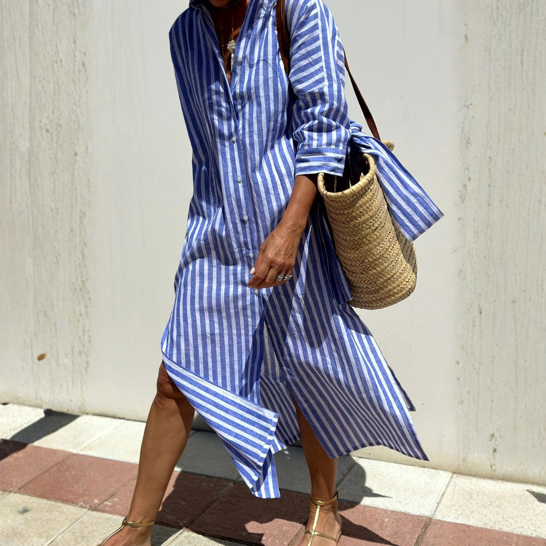 Sophia Elegant Striped Shirt Dress