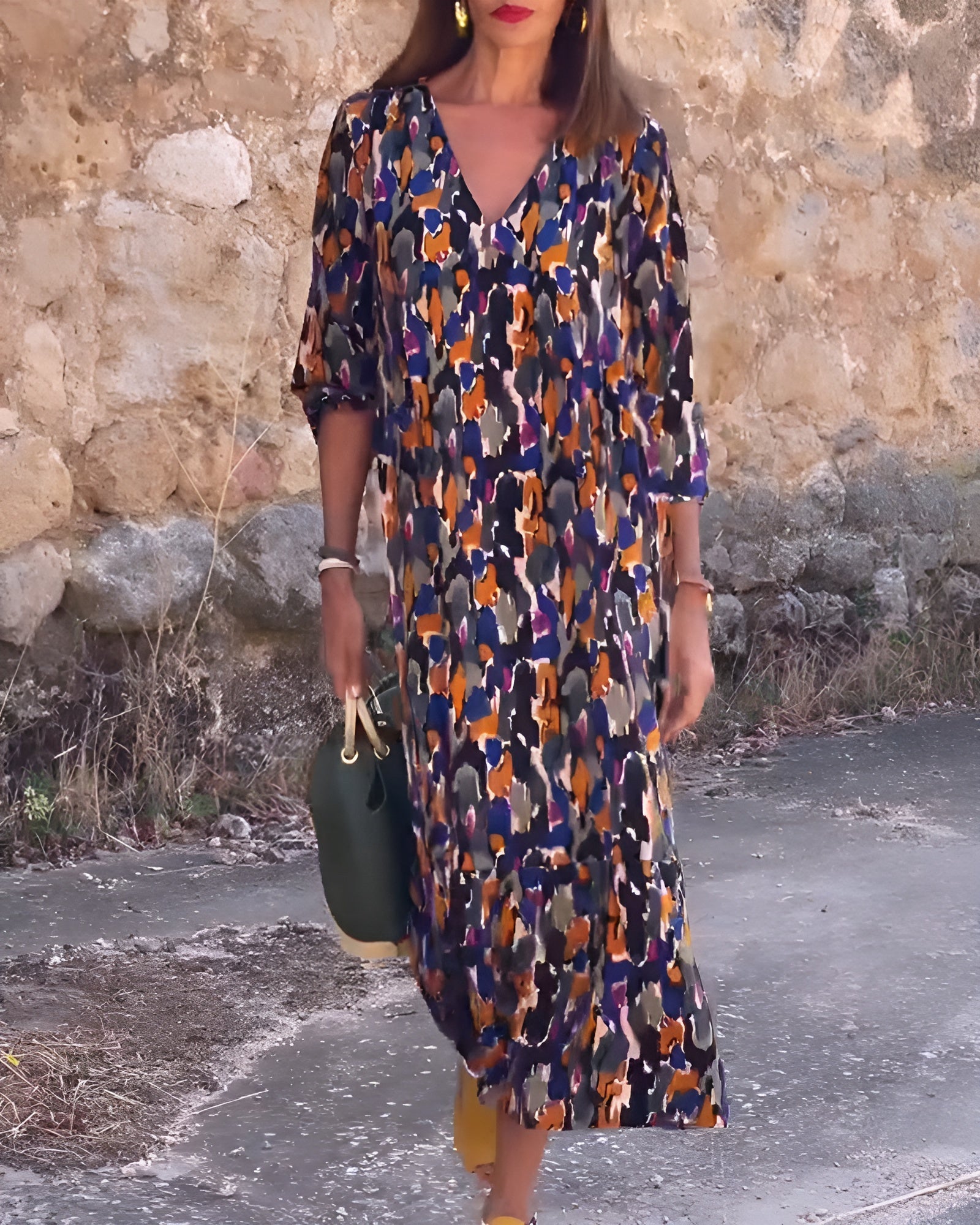 Esme Retro print V-neck dress