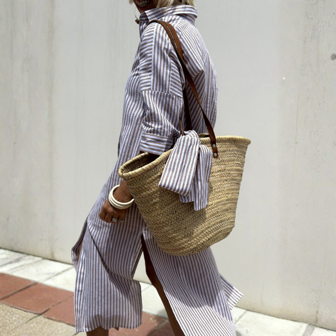 Sophia Elegant Striped Shirt Dress