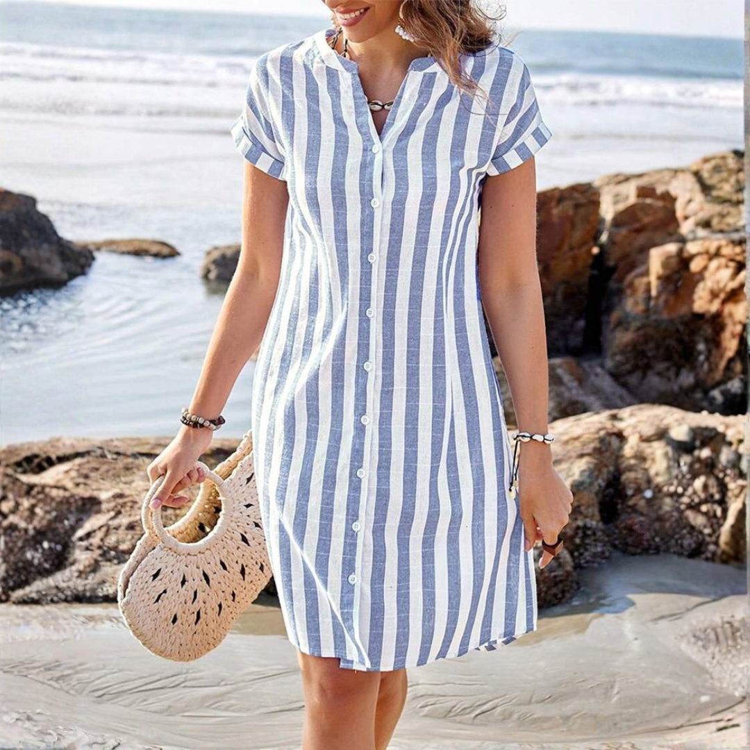 Elora Elegant Striped Shirt Dress