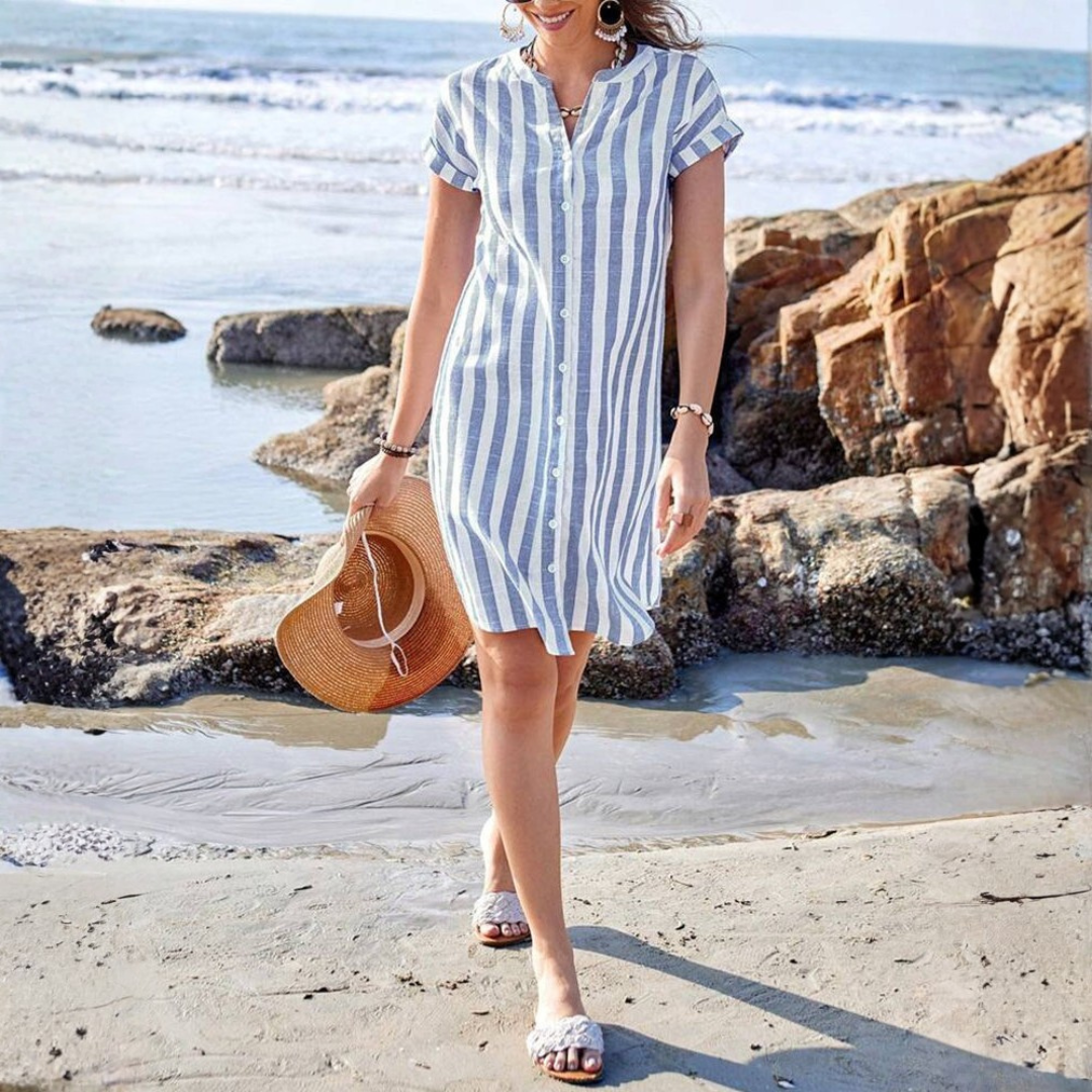 Elora Elegant Striped Shirt Dress