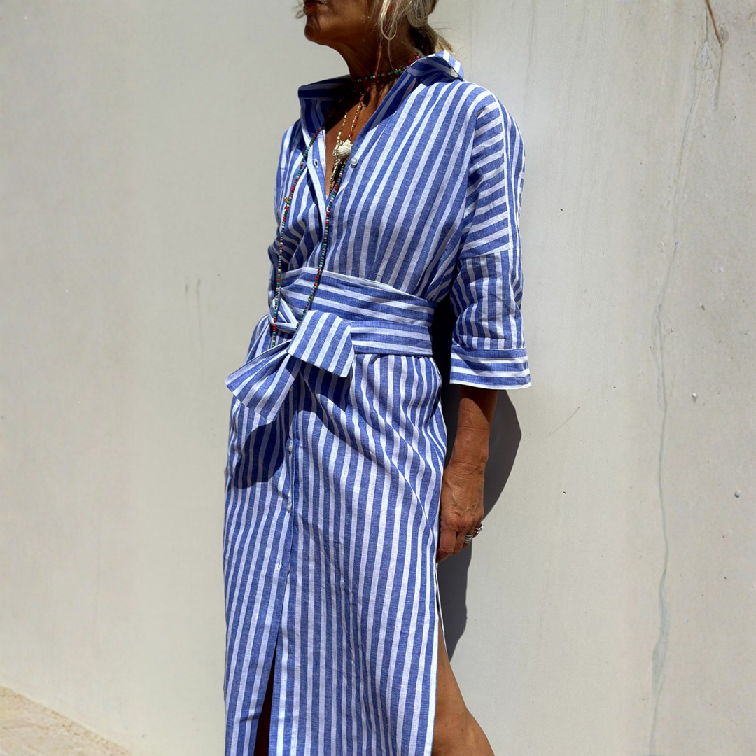 Sophia Elegant Striped Shirt Dress
