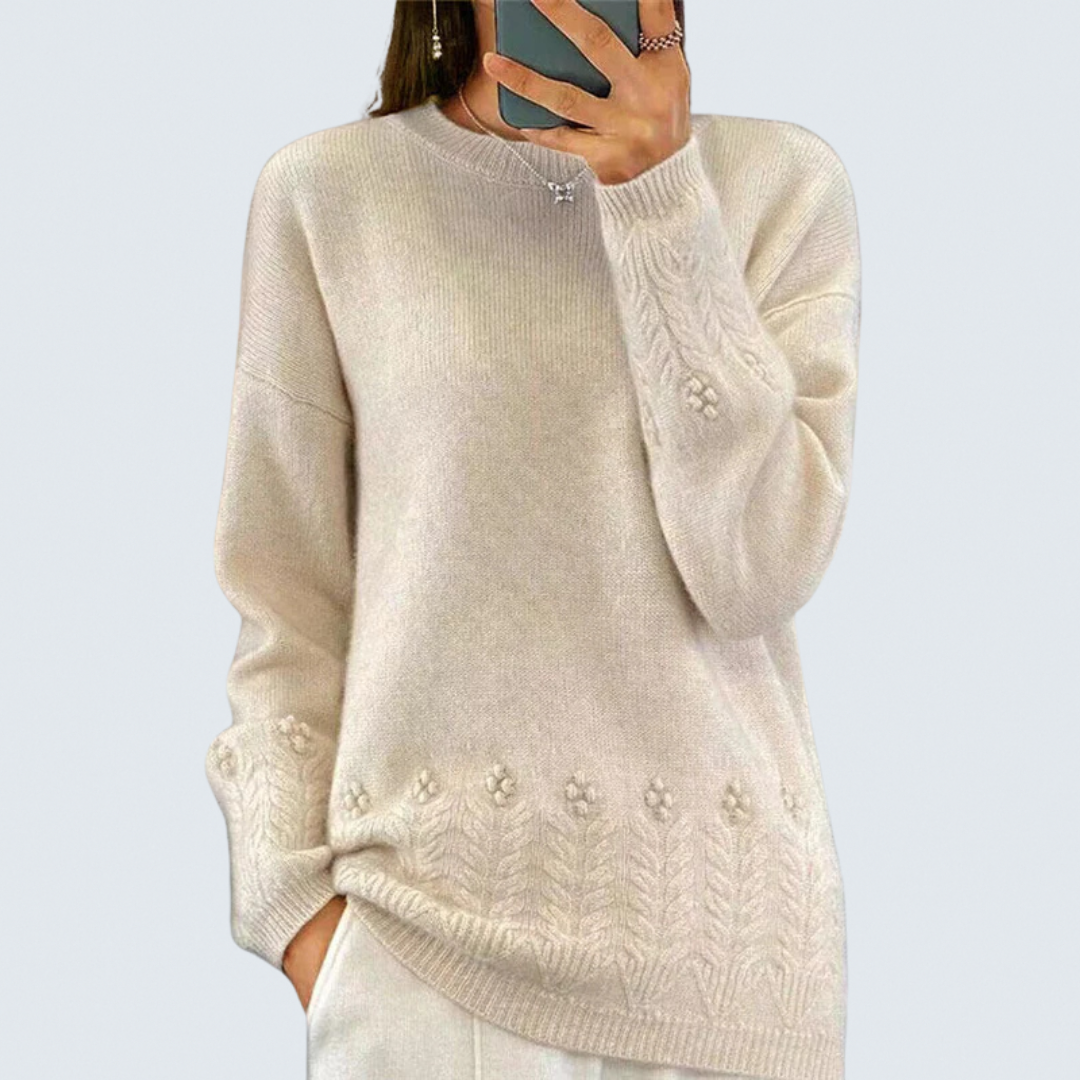 Alma Scandinavian Floral Knit Sweater